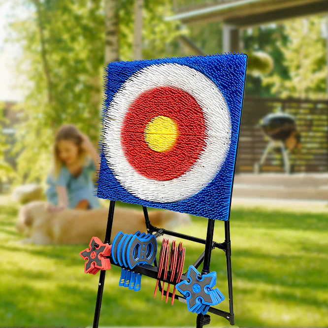 PlayMattix Axe Target Board- Axe Throwing Bristle Target with 8 Throwing Axes and 8 Stars Set- Perfect for Adults or Children - Image 3