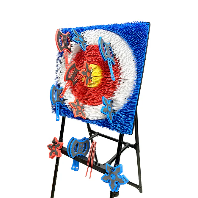 PlayMattix Axe Target Board- Axe Throwing Bristle Target with 8 Throwing Axes and 8 Stars Set- Perfect for Adults or Children - Image 4