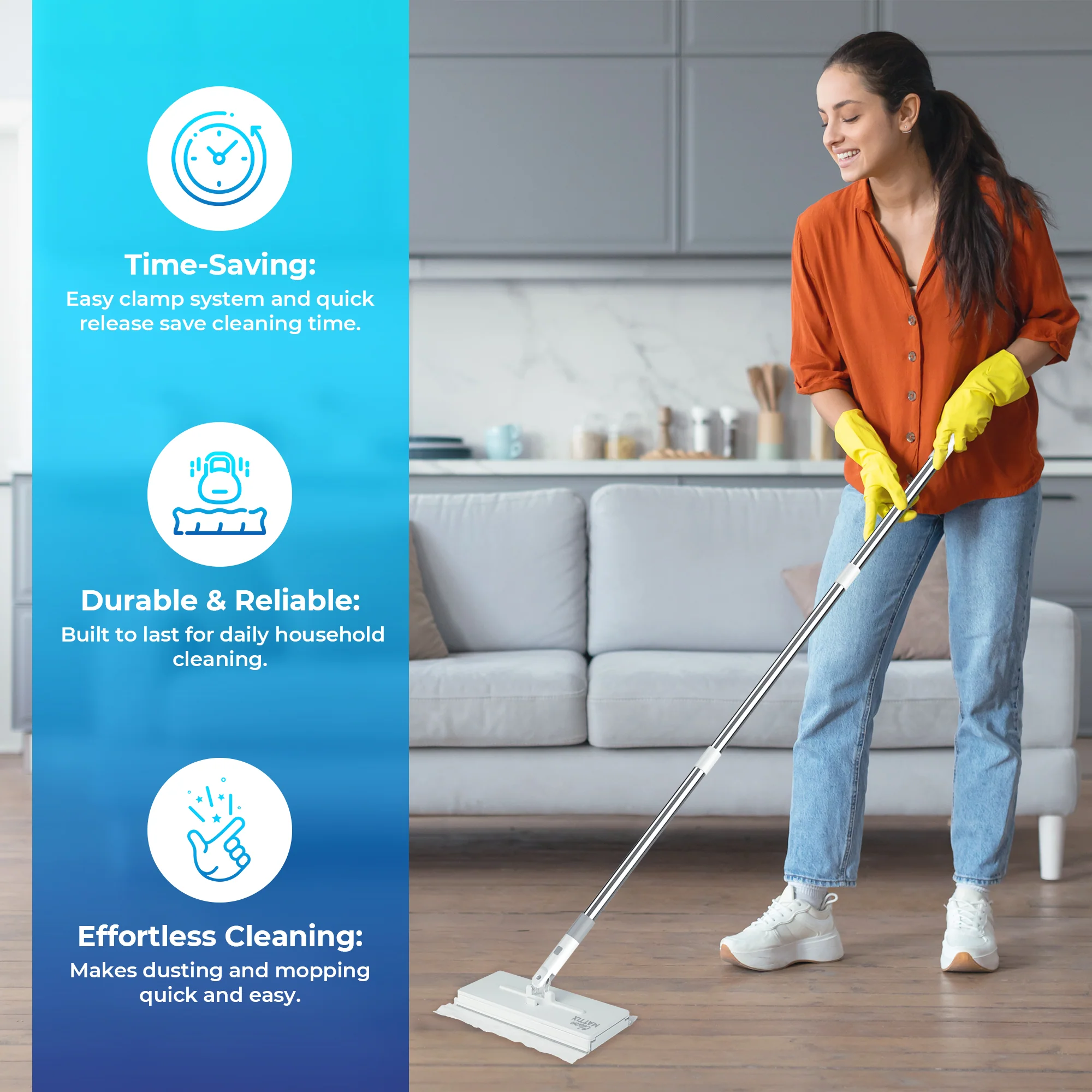 FlexiClamp Sweep & Mop Kit - Smarter Mop - Compatible with Swiffer Pads- for Home and Kitchen - Image 4
