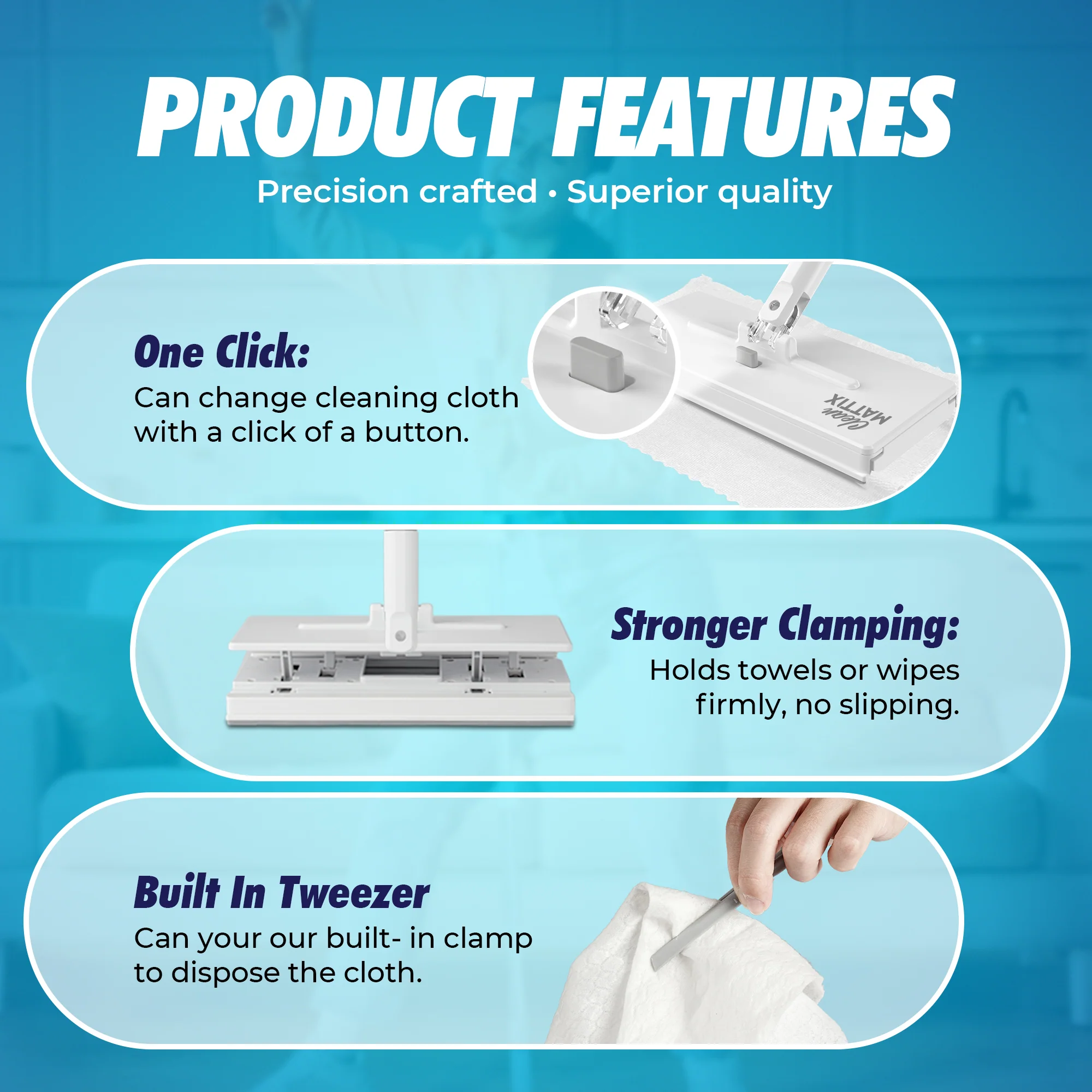 FlexiClamp Sweep & Mop Kit - Smarter Mop - Compatible with Swiffer Pads- for Home and Kitchen - Image 5
