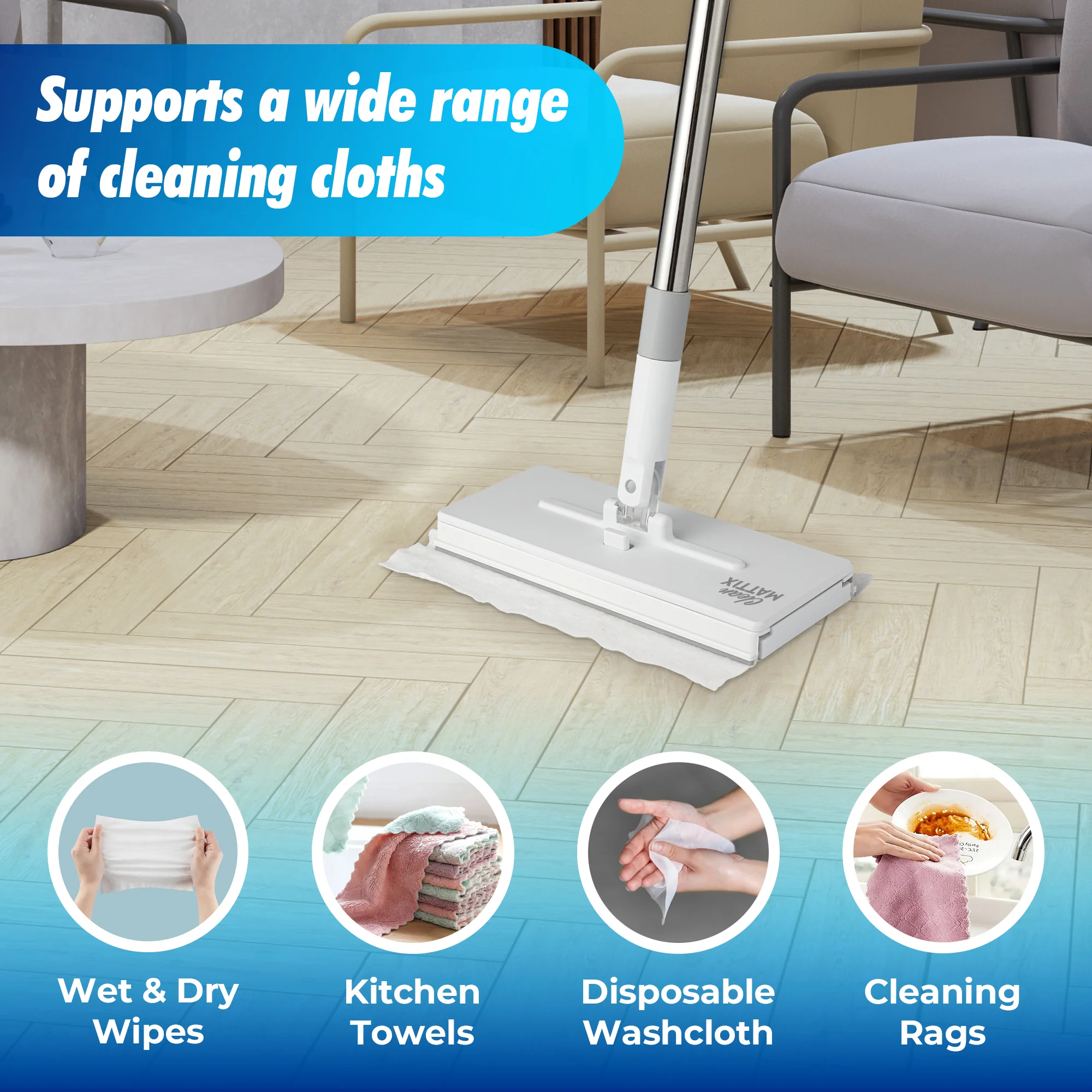 FlexiClamp Sweep & Mop Kit - Smarter Mop - Compatible with Swiffer Pads- for Home and Kitchen - Image 9