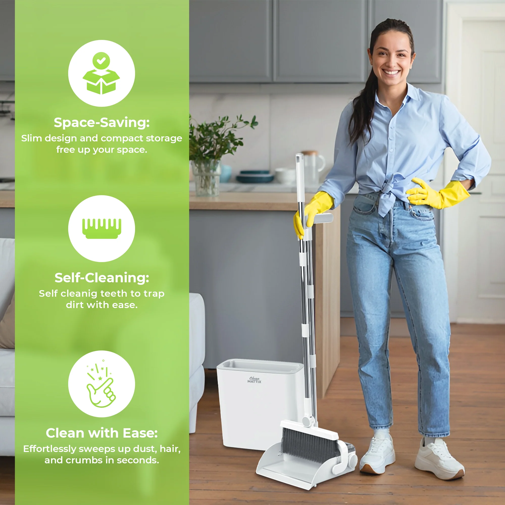 DustDockPro by CleanMattix- Premium 3-in-1 Broom, Dustpan, and Bin/Trashcan - Image 5