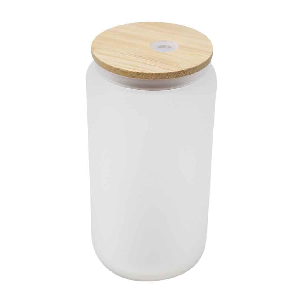 16 oz Sublimation Blank Frosted Glass Jar Tumbler with Bamboo Lid - Image 3