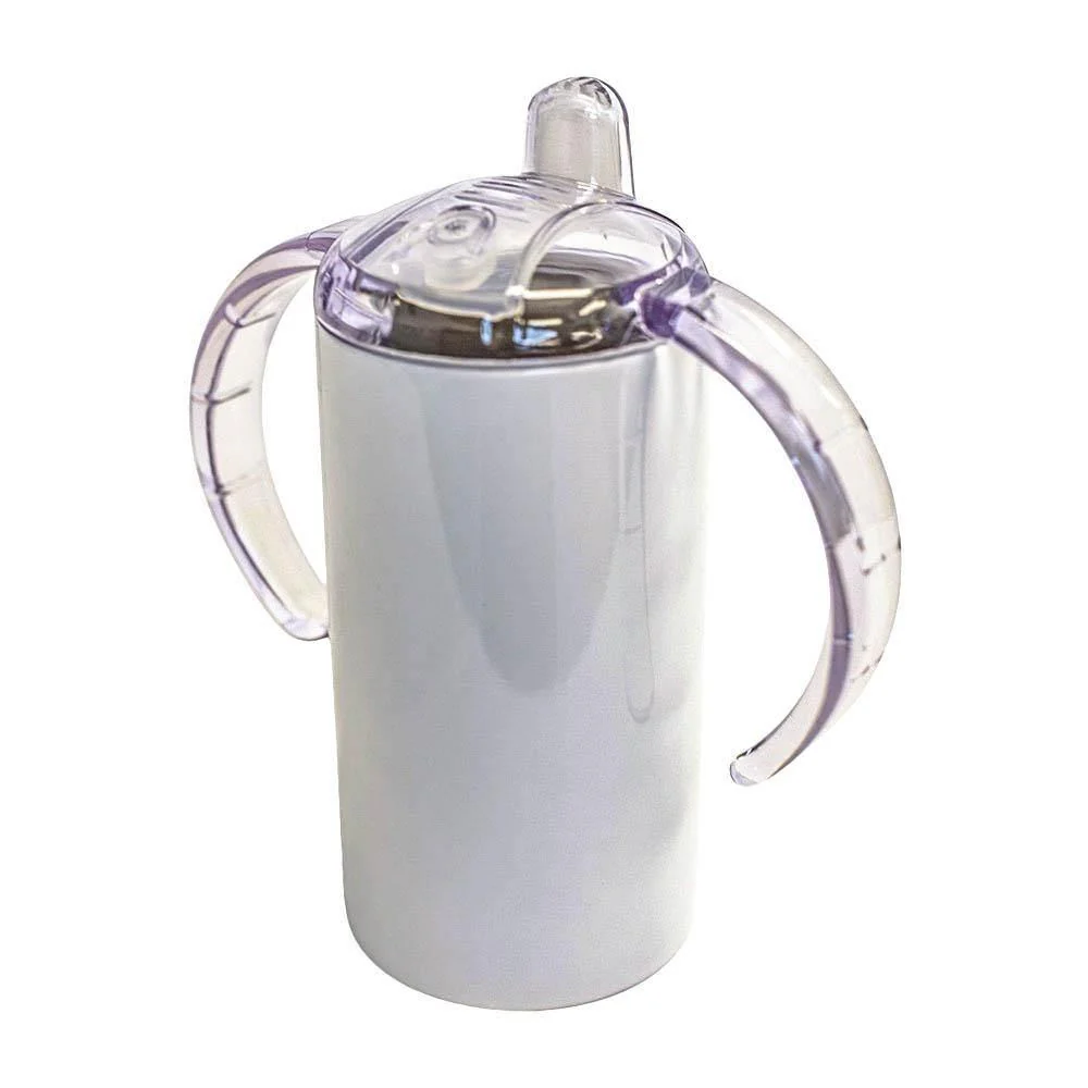 12 oz Sublimation Blank Tumbler Sippy Cup White with Dual Lids- Handle Lid & Sliding Lid - Image 4